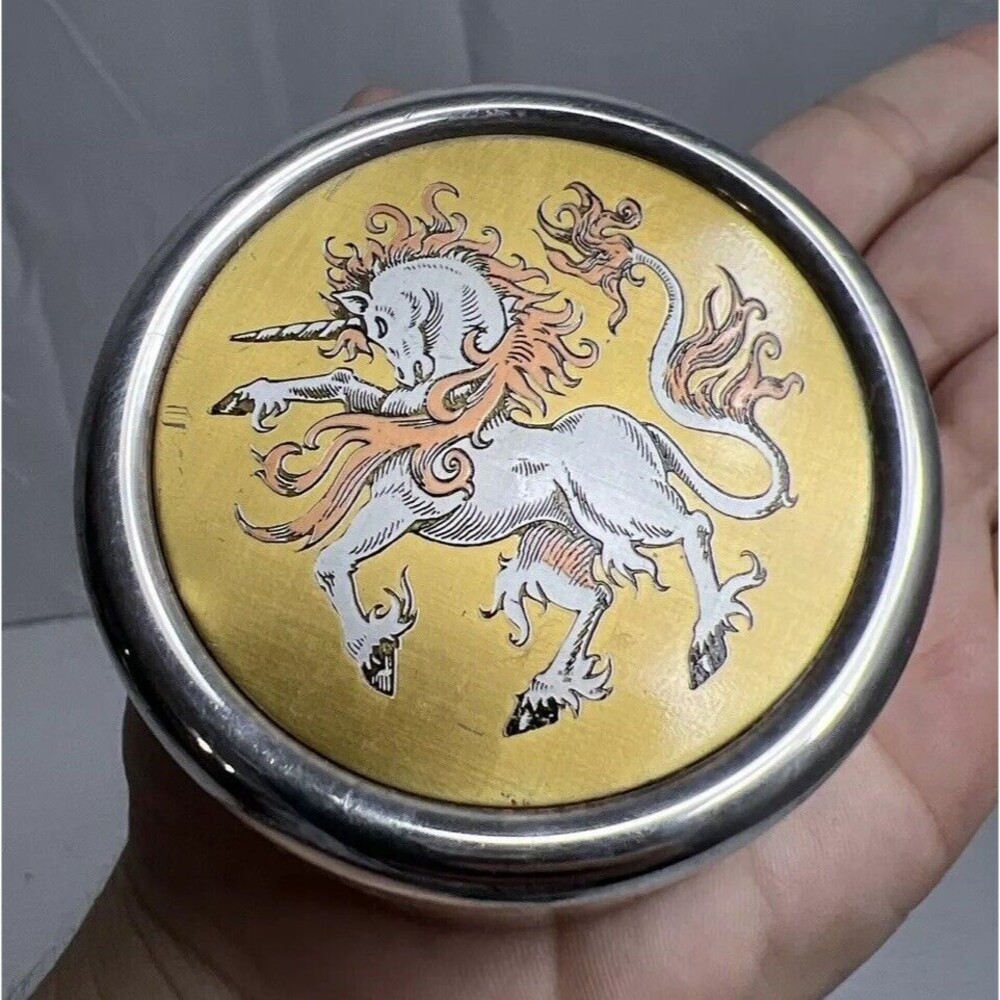Reed & Barton Damascene Silverplate 2.5" Round Trinket Box Unicorn